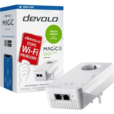 Imagen de devolo Magic 2 2400 WiFi ac next Single Adapter: Adaptador amplificación rápido con mejor función de malla, adecuado para streaming (2400 Mbit/s, x conexiones GB LAN, G.hn, AP Steering)