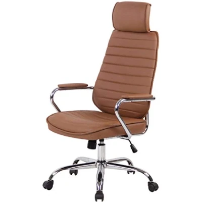 Imagen de CLP Silla De Oficina Rako Tapizada En Simil Cuero &amp; Base con Ruedas I Ejecutiva Altura Regulable Giratoria, Color:marrón Claro
