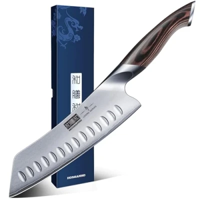 Imagen de HOSHANHO Cuchillo Santoku Profesional de 18cm, Chef Súper Afilado Acero Inoxidable, Cuchillos Cocina Multiusos con Mango Ergonómico