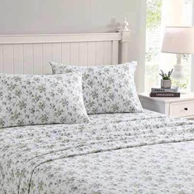 Imagen de Laura Ashley Home Sábanas Queen, juego de ropa cama franela algodón, cepillado para mayor suavidad y comodidad (Le Fleur, Queen)