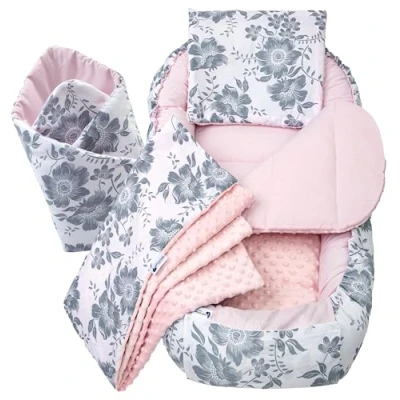 Imagen de Medi Partners Nido Bebé Recién 100x60cm Plantilla removible 100% Algodón Cunas para bebés Reductor de Cuna Dos Caras (Berry con Rosa Minky)