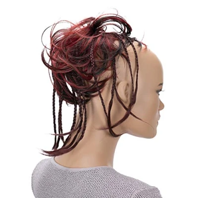 Imagen de CAISHA XXL Postizo Cinta Para El Pelo Ligeramente Ondulado Moño Anillo De Goma Con Rojo Marrón Oscuro Mezcla G28D
