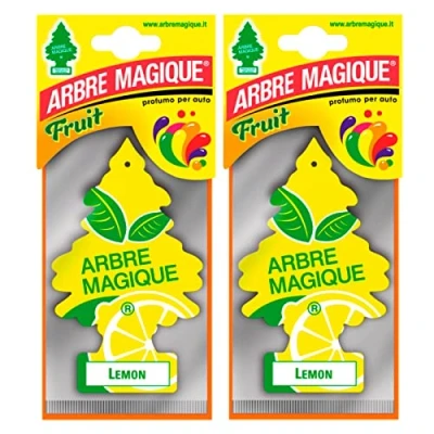 Imagen de Arbre Magique Mono, ambientador para coche, fragancia limón, fresca y fruta, duración hasta 7 semanas, fabricado en Italia, paquete de 2 unidades