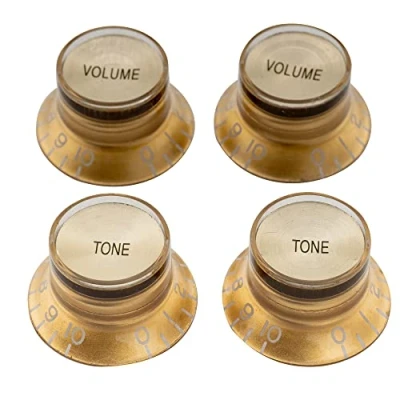 Imagen de Musiclily Pro Imperial Pulgadas Tamaño Botones de Potenciómetros Reflector 2 Volumen Tono Perillas Set para Guitarra Eléctrica USA Made Les Paul SG, Oro con Top