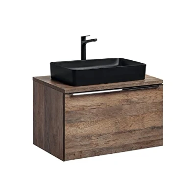 Imagen de PIASKI Mueble de Lavabo 80 cm Santa fe Oak, con encimera, Colgante, Muebles baño Modernos, Color Roble (con encimera)