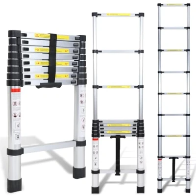 Imagen de Cecaylie Escalera telescópica, 2,6 m, Aluminio, Extensible, Multiusos, Antideslizante, soporta hasta 150 kg
