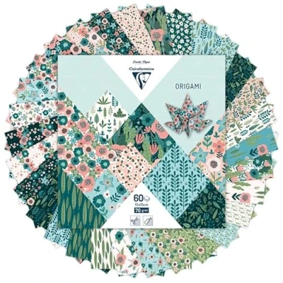 Imagen de Clairefontaine 95372C 60 Hojas de Papel Origami 70g/m², Formato 15x15cm, 30 Patrones Colores Surtidos (2 por Patrón), Pasatiempos Creativos para Adultos y Niños, Colección Herbarium