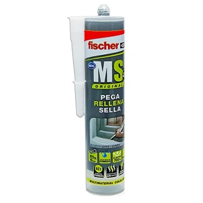 Imagen de fischer Sellador juntas bañeras, Baños y cocinas MS Sellante/ADH polímero para pegar sellar diferentes materiales, Resistencia a la decoloración, Sin silicona, Gris, 290 ml