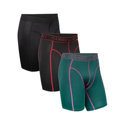 Imagen de DANISH ENDURANCE 3 Calzoncillos Deportivos para Hombre, Elásticos, Transpirables y Hechos de Microfibra Multicolor (1x Negro, 1x Negro/Rojo, Verde) Pierna Larga 3XL