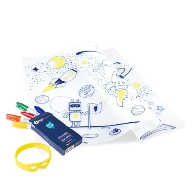 Imagen de Super Little Juego de mesa para colorear Espacio 5 rotuladores y pulsera incluidos, fácil limpiar, reutilizable, antibacteriano, a partir 3 años