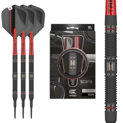 Imagen de Target Darts Scope Punta Blanda, Set Dardos 90% Tungsteno, Cañón 10 18G Rojos y Negros, con Puntas Pixel, Electrónicos, Blanda