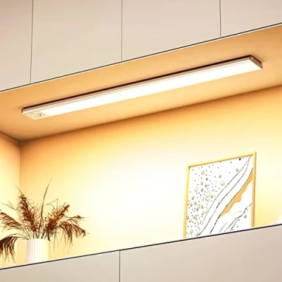 Imagen de OUILA Luz de Armario con Sensor Movimiento 3000K Recargable Nocturna, 41CM Regulable Lampara LED Adhesiva para Gabinete, Pasillo, Escalera, Sótano, Cocina, Garaje