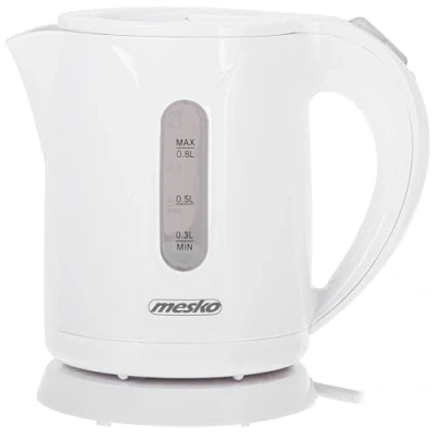 Imagen de Mesko MS1376 Hervidor de Agua Eléctrico 0,8 Litros, Pequeño, Inalámbrico, sin BPA, Cable, Apagado Automático, Base 360º, Filtro Antical, Blanco, 850W