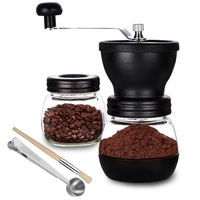 Imagen de PARACITY Molinillo Cafe Manual con 2 Tarros de Cristal (325 ml cada uno),Molinillo Café Núcleo Molienda Cerámica, Mmolinillo Manual/Portátil Cepillo/Cuchara Para