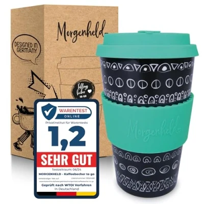 Imagen de Morgenheld Taza de Café Viaje Reutilizable, Blacky Ocean, Porcelana Vaso con Tapa 380ml