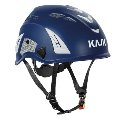 Imagen de KASK Superplasma HI VIZ Casco de protección laboral, rueda giratoria, tiras reflectantes, EN 397, color: azul oscuro