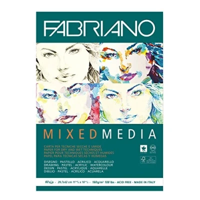 Imagen de Unbekannt Fabriano Mixed Media Bloc de Papel para Artistas (DIN A3, 60 Hojas, 160 g/m2, sin ácido con Grano Natural, Adecuado técnicas Pintura mojada y Seca), Blanco