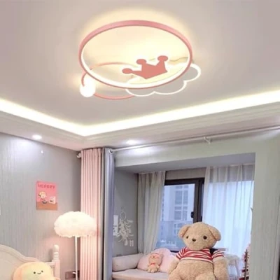 Imagen de Nube de corona rosa creativa Lámpara Techo LED para Habitación Infantil Dormitorio Niñas, Infantil, Atenuación Continua, 17.9 * 17.9&#039;&#039;, 38W