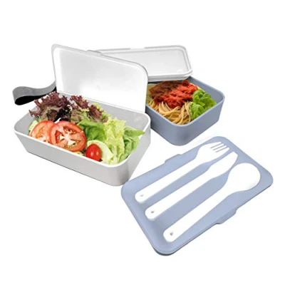 Imagen de NERTHUS FIH 666 Lunch Box hermético Doble con Cubiertos, Blanco y Azul