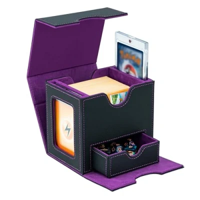 Imagen de Tolesum Caja de Cartas para MTG, Card Deck Box 100+ con 2 Pantallas Commander, Magnetic Flip Cuero PU Magic Commander TCG Púrpura