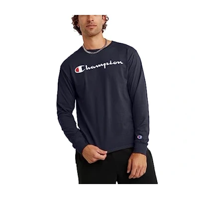 Imagen de Champion, Classic Long Sleeve, Comfortable, Soft T Shirt for Men (Reg. Or Big &amp; Tall) Camiseta, Guión Azul Marino, S para Hombre