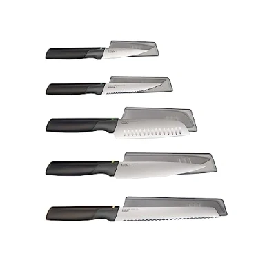 Imagen de Joseph Duo Cuchillos Cocina, 5 Piezas, Juego de Profesionales en Acero Inoxidable Japonés, Incluye Cuchillo Chef y Santoku, con Funda Protectora, Negro