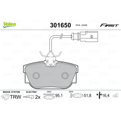 Imagen de VALEO 301650 Juego de pastillas freno FIRST Eje trasero con contacto avisador desgaste sin chapa antichirridos VOLKSWAGEN: Transporter 4