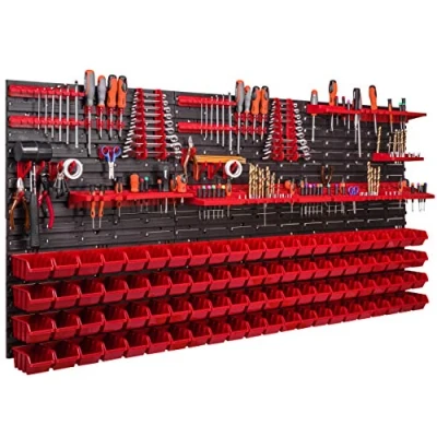 Imagen de Lagersystem estantería de pared (170 x 78 cm, 50 unidades) Cajas apilables para almacenaje, extrafuertes placas pared, extensible