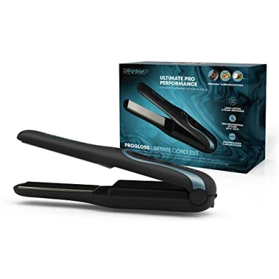 Imagen de REVAMP Plancha de Pelo Inalámbrica Progloss Liberate Shine, Cerámica Compacta con Iones Litio para Peinados sin Encrespamiento, Aceites Suaves Queratina, Argán y Coco
