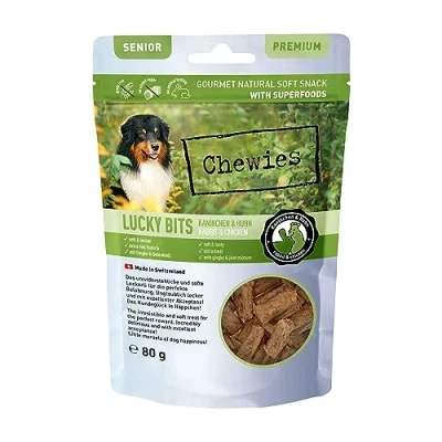 Imagen de Chewies Lucky bits golosinas para Perros de Conejo y Pollo Senior sin Cereales Suaves con Muchas proteínas superalimentos como levadura Cerveza o Ginkgo, azúcar