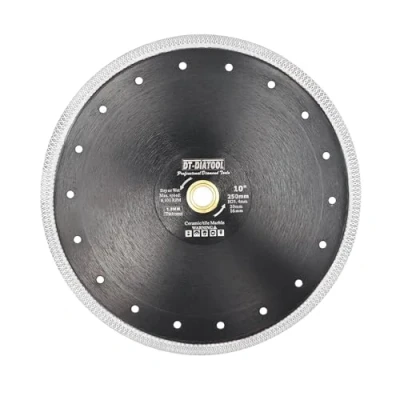 Imagen de DT DIATOOL Disco Tronzador Diamante 250 mm X 25,4 mm/20 mm/16mm Hoja de Sierra con Malla Turbo para Corte Porcelanico Azulejos Mármol Granito Cerámica