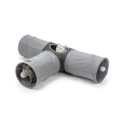 Imagen de lionto túnel para Gatos de 3 vías con Pelota Juego, 30 x 120 80 cm, Juego Plegable y Ampliable Material fácil Cuidado Gatos, Juguete Resistente, cm diámetro