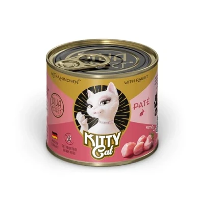 Imagen de KITTY Cat Paté Conejo, 6 x 200 g, Comida húmeda para gatos, sin cereales, con taurina, aceite de salmón y mejillón labios verdes, pienso completo alto porcentaje carne, fabricado en Alemania