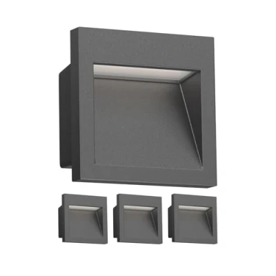 Imagen de ledscom.de 4 LED aplique empotrable NOLA, downlight para exteriores, IP54, antracita mate, 90 x 90mm, blanco cálido
