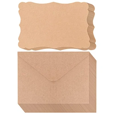 Imagen de Belle Vous Tarjetas y Sobres Papel Marrón Kraft en Blanco (Pack de 50) 17,6 x 12,4 cm Set Plano para Hacer Tarjeta Felicitacion, Invitaciones Boda, Cumpleaños o Baby Shower