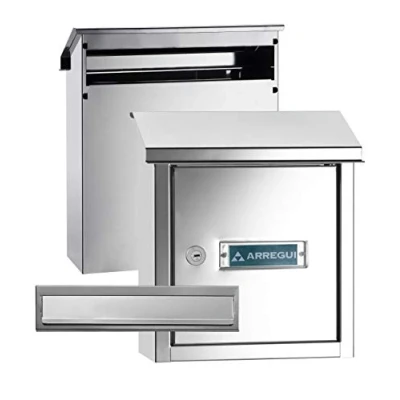 Imagen de ARREGUI V4037 Pack Bocacartas + Buzón Recogecartas de Acero Inoxidable Para Puertas o Verjas en el Exterior, Boca 23x3 cm, Tamaño S (DIN A5), Anticorrosivo, Inox Brillo