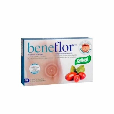 Imagen de SANTIVERI Beneflor, Complemento Alimenticio con Prebióticos y Probióticos, Inulina, Lactobacillus, Acidophilus Maltodextrina, que Colaboran en la Flora Intestinal 40 Comprimidos