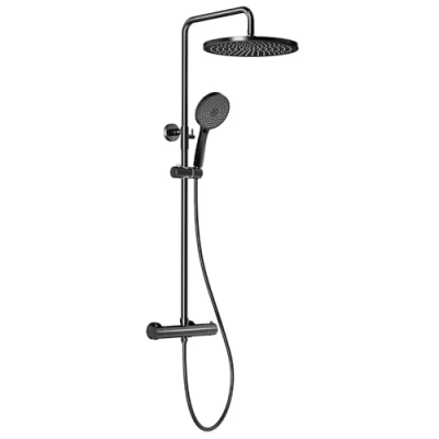 Imagen de Rainsworth Columna de ducha con mezclador termostático, rociador 30cm, teleducha 5 chorros, set regulable en altura termostato, Cromo