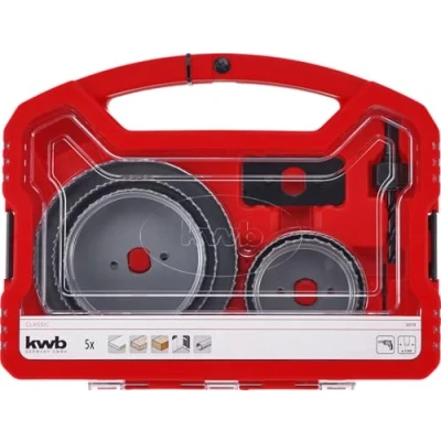 Imagen de kwb Juego de 8 sierras perforadoras kwb, con diámetros 67 mm a 127 mm, incluye broca central HSS en una práctica y robusta funda plástico