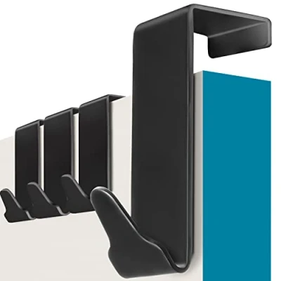 Imagen de Menz Premium perchero Puerta 4 piezas ganchos negros con almohadillas antideslizantes y de fieltro colgador puerta, percha