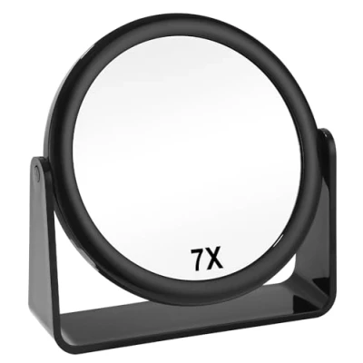 Imagen de Schminkspiegel,Espejo de Maquillaje Aumento Doble Cara con 1X/7X, Espejo tocador Mesa rotación 360, cosmético Alta definición, Negro