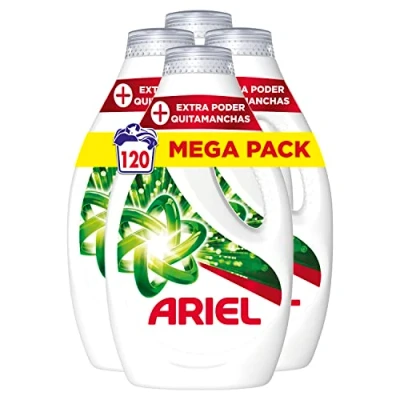 Imagen de Ariel Detergente Lavadora Liquido, 120 Lavados (4x30), Jabon Quitamanchas, Mas Poder Extra Limpieza Profunda