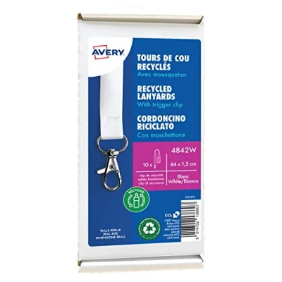 Imagen de AVERY Caja de 10 cintas recicladas blancas con mosquetón. 44 cm largo x 1,5 ancho. (4842W)