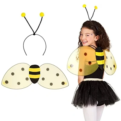 Imagen de Boland 52852 Set abeja, diadema y alas, tamaño aprox. 63 x 25 cm, amarillo negro, abejorro, avispa, cinta para el pelo, accesorios, carnaval, fiesta temática