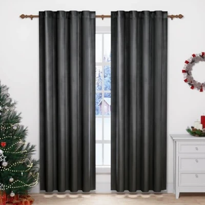 Imagen de WOLTU Cortinas Salon Opacas Aislantes 2 Piezas 140 x 270 cm Cortina Terciopelo Moderna Térmica Visillos para Habitacion Dormitorio Gris Oscuro VH6071gr