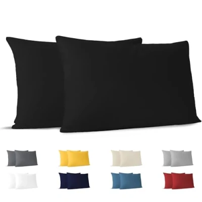 Imagen de Dreamzie Funda Almohada 40x70 (Juego de 2) Negro para Las Almohadas 40 x 70 cm 100% Algodon Jersey Cojin Cama Protector
