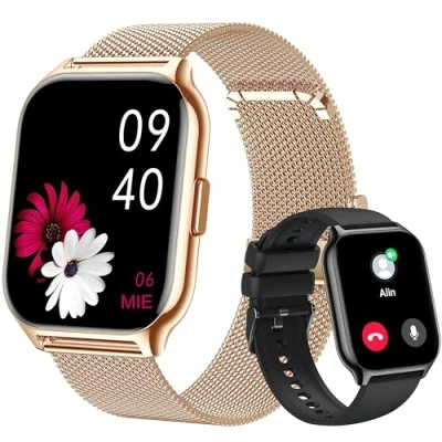 Imagen de Popglory Reloj Inteligente Llamadas, 2,01&quot; Grande Pantalla, Asistente Voz, 100+ Deportes Smartwatch Mujer Hombre con Presión Arterial Ritmo Cardíaco Pulsometro, Alerta Whatsapp