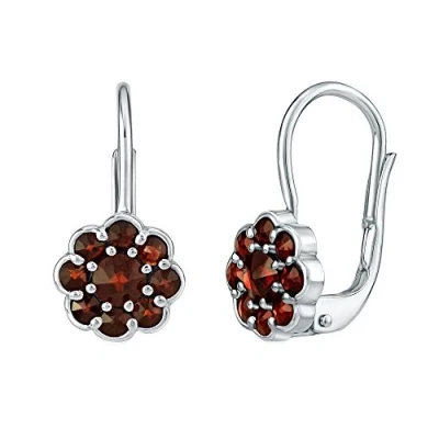 Imagen de SILVEGO SILVEGOB380003 Pendientes para Mujer de Plata 925 con Auténticas Granates Checas Forma Flor