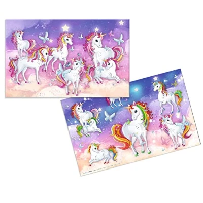 Imagen de HERMA 19692 Juego de 3 alfombrillas escritorio para niños (cartón, 55 x 35 cm), diseño unicornio, fácil limpiar, y niñas