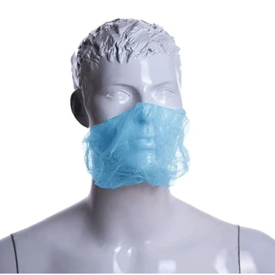 Imagen de Cubre barbas protección desechable médica para clínicas, laboratorios, fábricas y cocinas profesionales. Pack 100 Ud. Azul. 10 gr